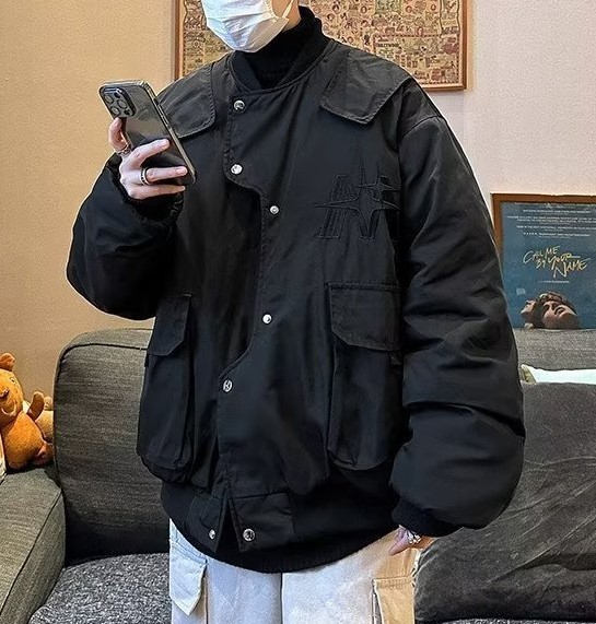 Irregular embroidery casual loose fitting baseball jacket