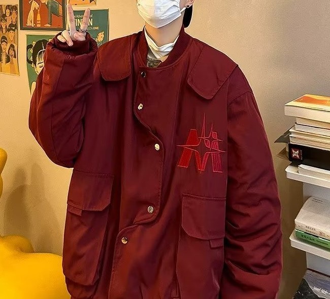 Irregular embroidery casual loose fitting baseball jacket