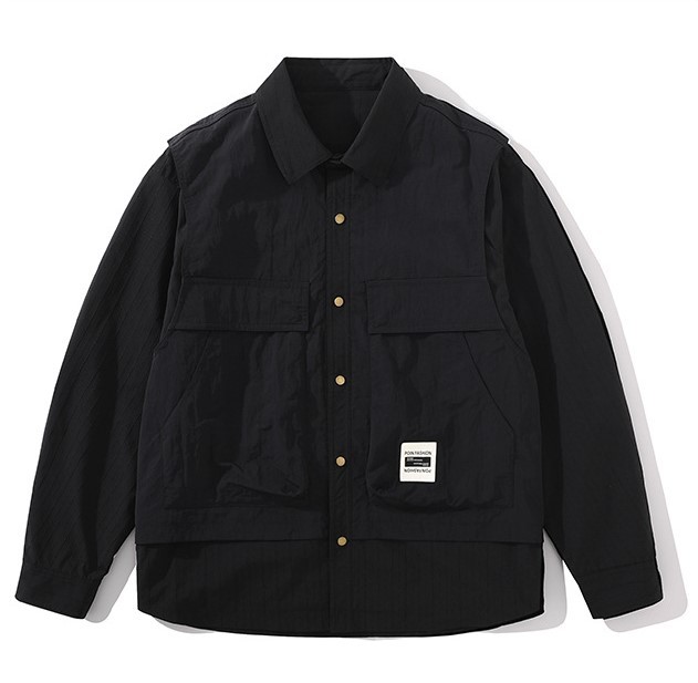 Spliced lapel single breasted patch decorative jacket