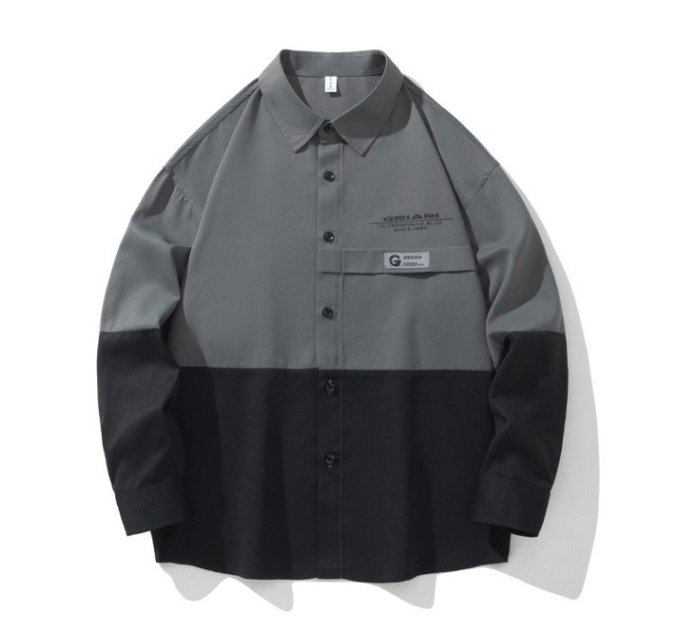 Casual versatile color matching loose fitting fashionable long sleeved shirt
