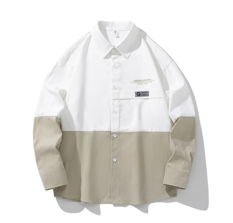 Casual versatile color matching loose fitting fashionable long sleeved shirt