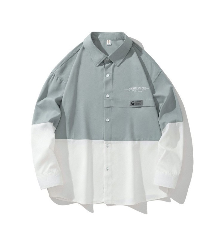 Casual versatile color matching loose fitting fashionable long sleeved shirt
