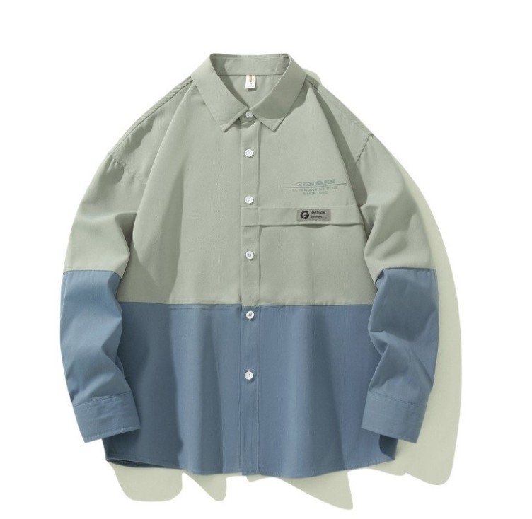 Casual versatile color matching loose fitting fashionable long sleeved shirt