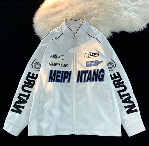 American leather jacket for men's standing collar motorcycle trend jacket