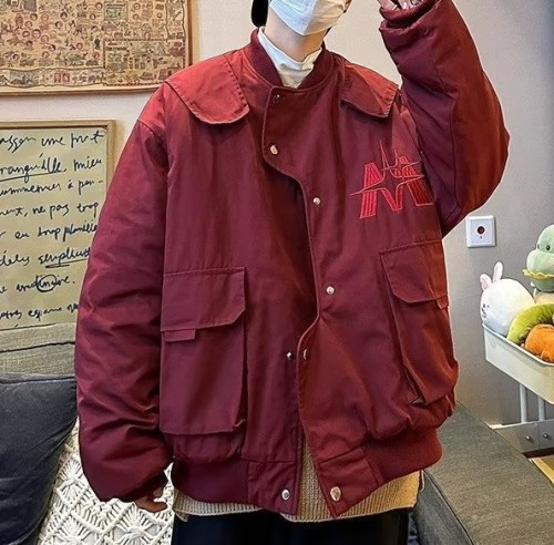 Irregular embroidery casual loose fitting baseball jacket