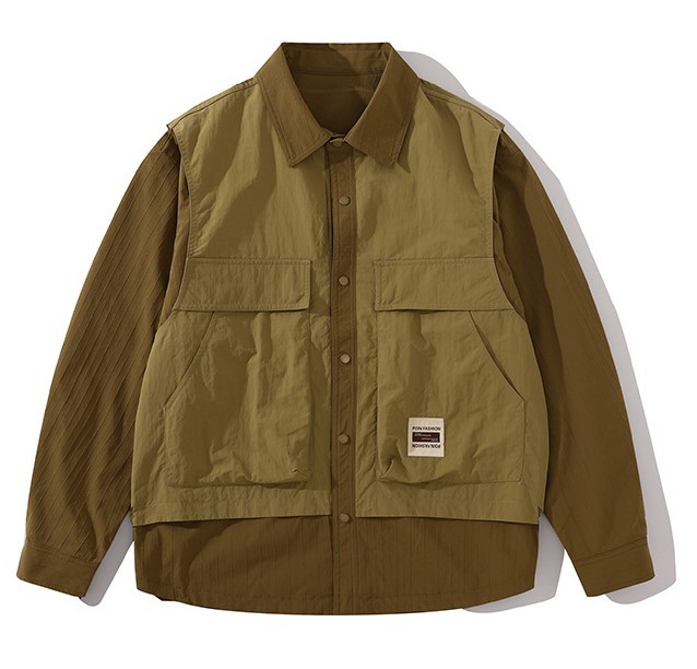 Spliced lapel single breasted patch decorative jacket