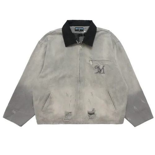 Broken jacket, trendy retro canvas work suit, contrasting lapel denim jacket