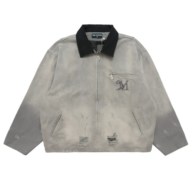 Broken jacket, trendy retro canvas work suit, contrasting lapel denim jacket