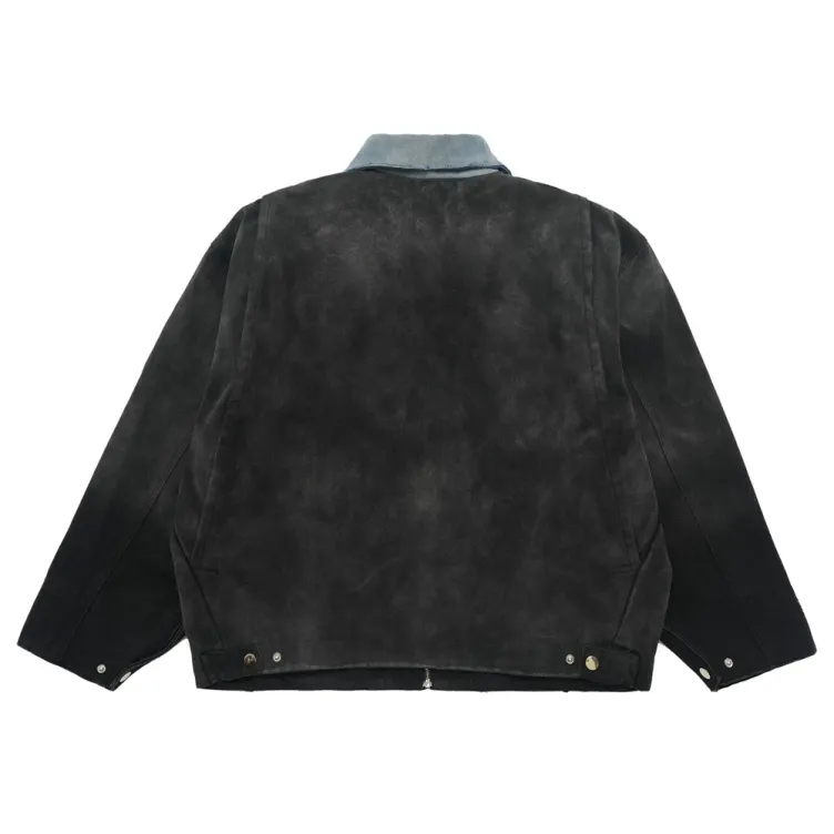 Broken jacket, trendy retro canvas work suit, contrasting lapel denim jacket