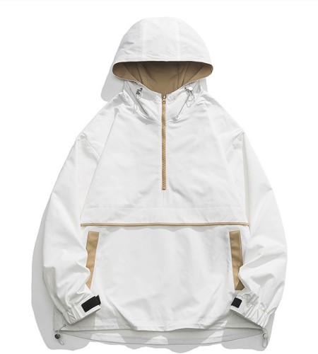 Solid color pocket decoration hooded vintage outdoor pullover jacket