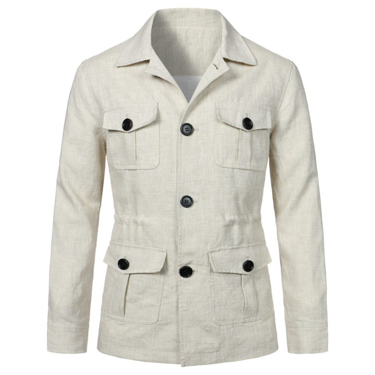 Linen jacket British retro gentry decoration body multi pocket work jacket