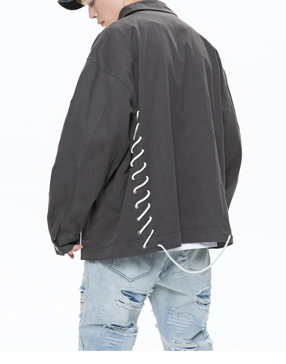 Drawstring Handsome Trendy Workwear Casual Standing Collar Flip Collar Jacket