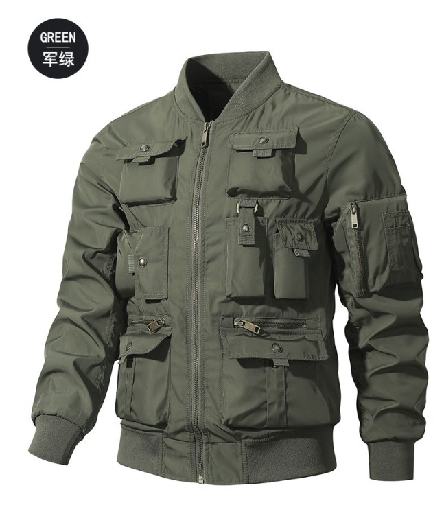 Vintage Baseball Suit Multi Pocket Work Coat Trendy Functional Jacket