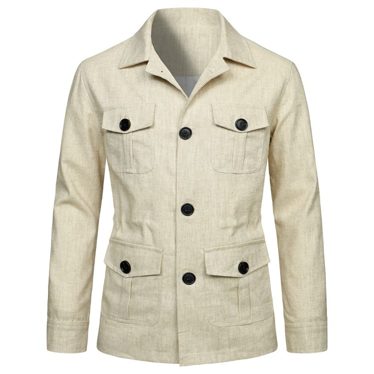 Linen jacket British retro gentry decoration body multi pocket work jacket