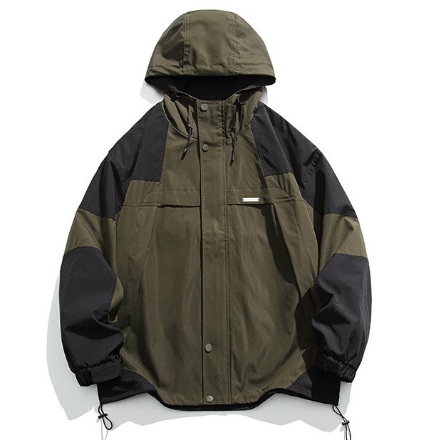 Casual Versatile Windproof Colored Bottom Drawstring Fashion Workwear Trendy Hooded Jacket