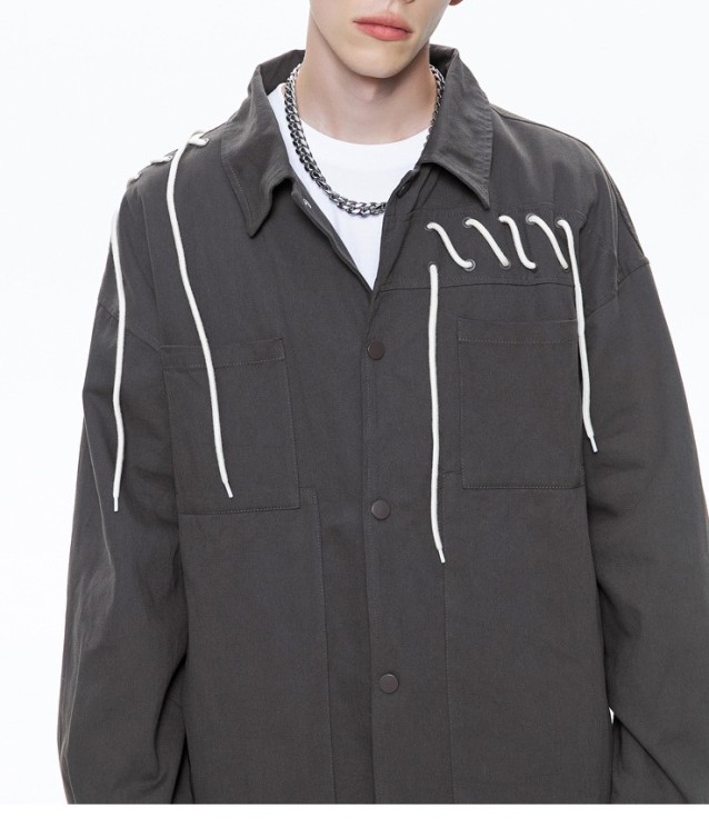 Drawstring Handsome Trendy Workwear Casual Standing Collar Flip Collar Jacket