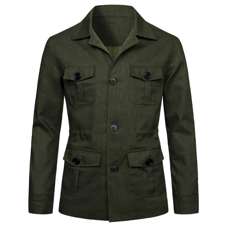 Linen jacket British retro gentry decoration body multi pocket work jacket