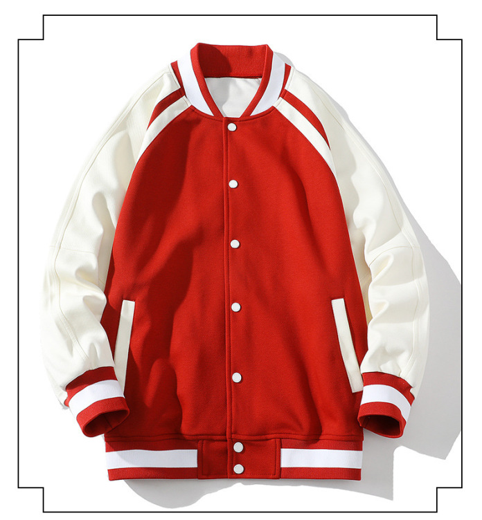 Minimal color blocking and patchwork casual trendy baseball jersey loose jacket
