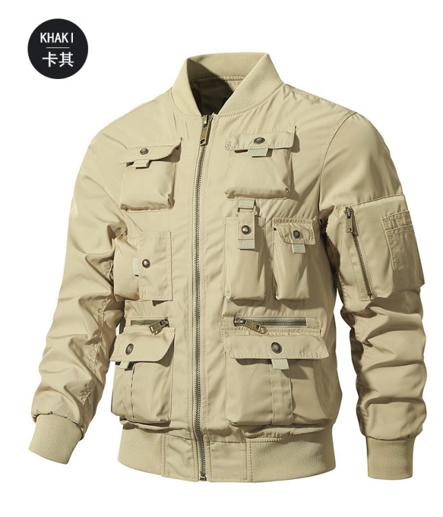 Vintage Baseball Suit Multi Pocket Work Coat Trendy Functional Jacket