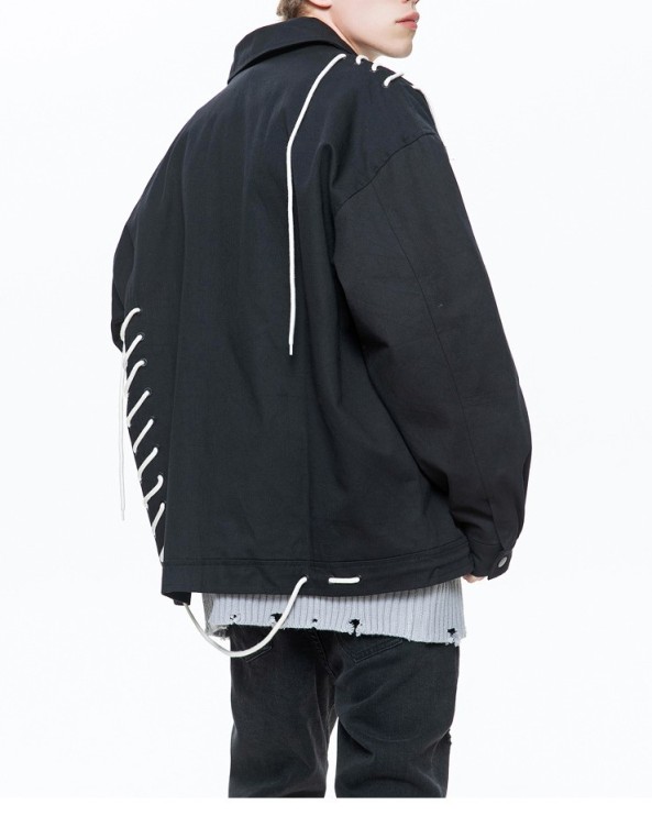 Drawstring Handsome Trendy Workwear Casual Standing Collar Flip Collar Jacket