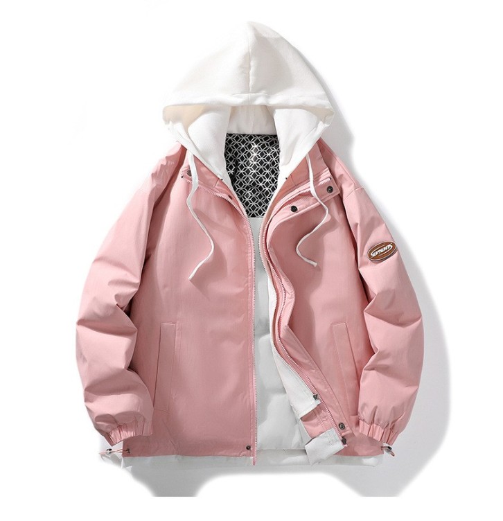 Fake two-piece jacket trend youth baseball jacket hooded cotton jacket