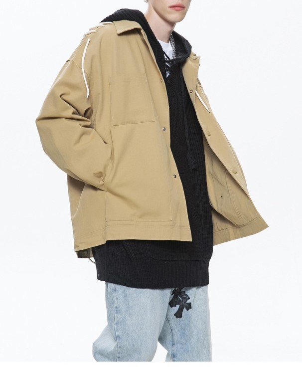 Drawstring Handsome Trendy Workwear Casual Standing Collar Flip Collar Jacket