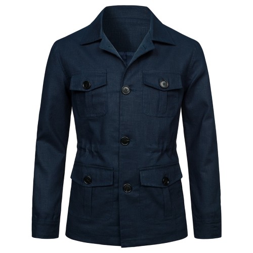 Linen jacket British retro gentry decoration body multi pocket work jacket