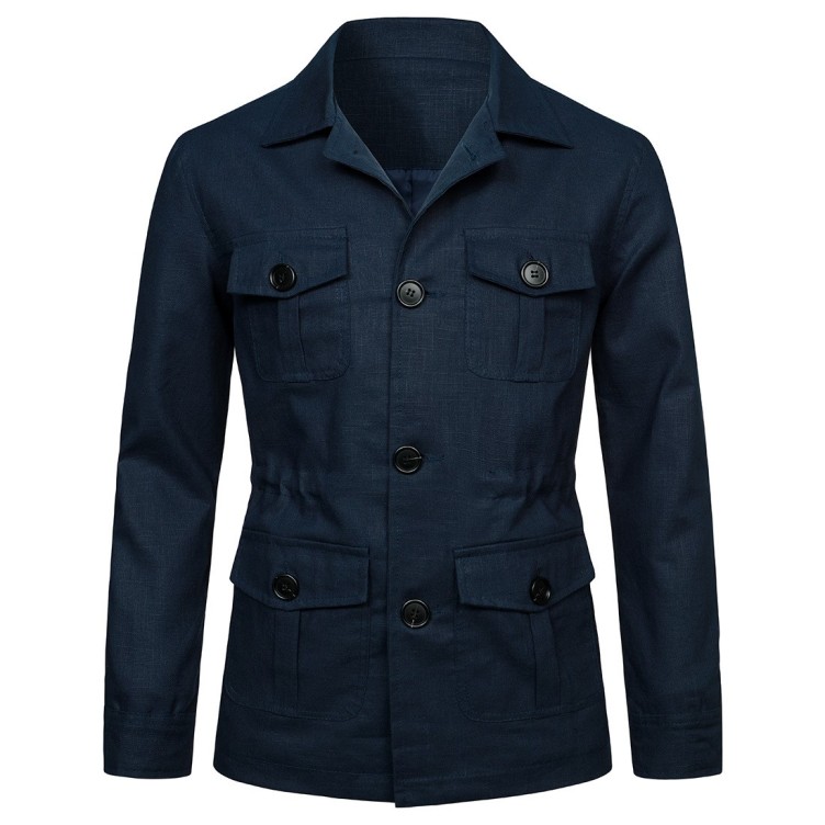 Linen jacket British retro gentry decoration body multi pocket work jacket
