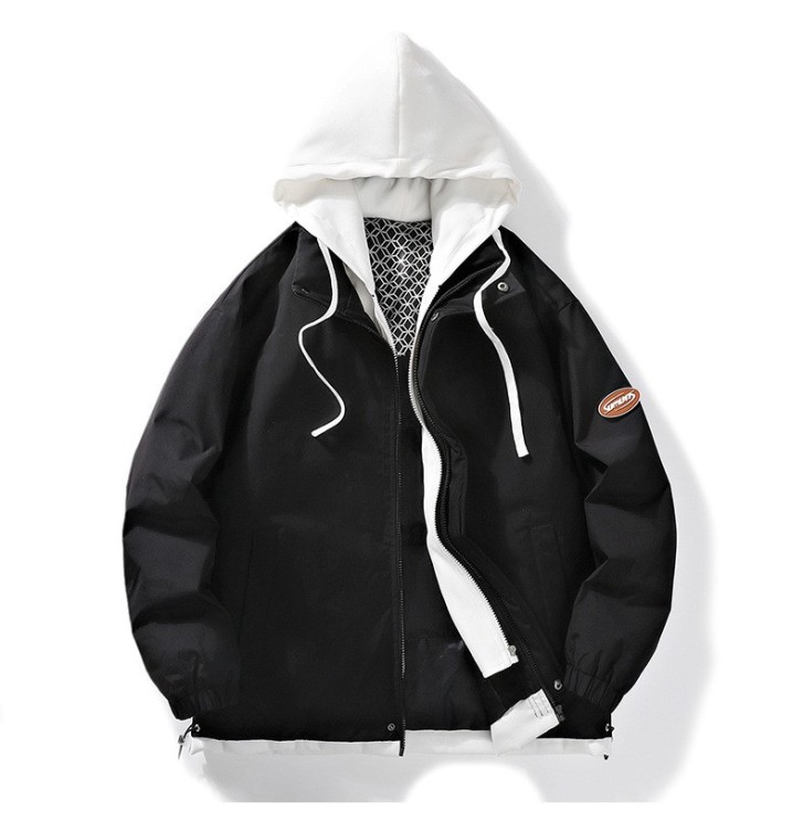 Fake two-piece jacket trend youth baseball jacket hooded cotton jacket