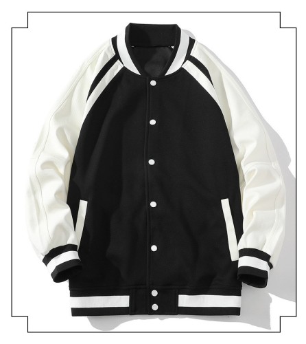 Minimal color blocking and patchwork casual trendy baseball jersey loose jacket