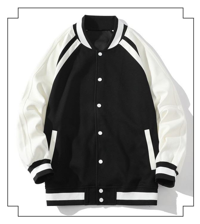 Minimal color blocking and patchwork casual trendy baseball jersey loose jacket