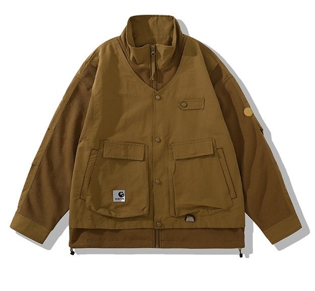 Japanese Versatile Large Pocket Panel Standing Collar Trendy Casual Jacket