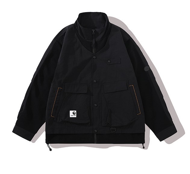 Japanese Versatile Large Pocket Panel Standing Collar Trendy Casual Jacket