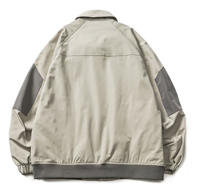 Retro contrasting color patchwork lapel with multiple pockets, casual and fashionable loose fitting trend jacket