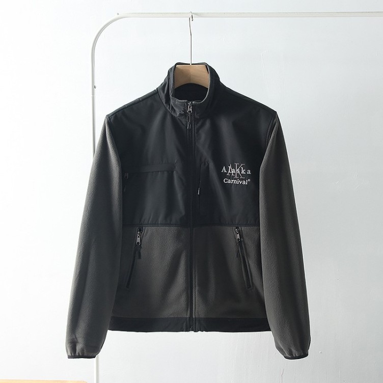 Outdoor standing collar fleece color matching and fashionable trend soft shell jacket