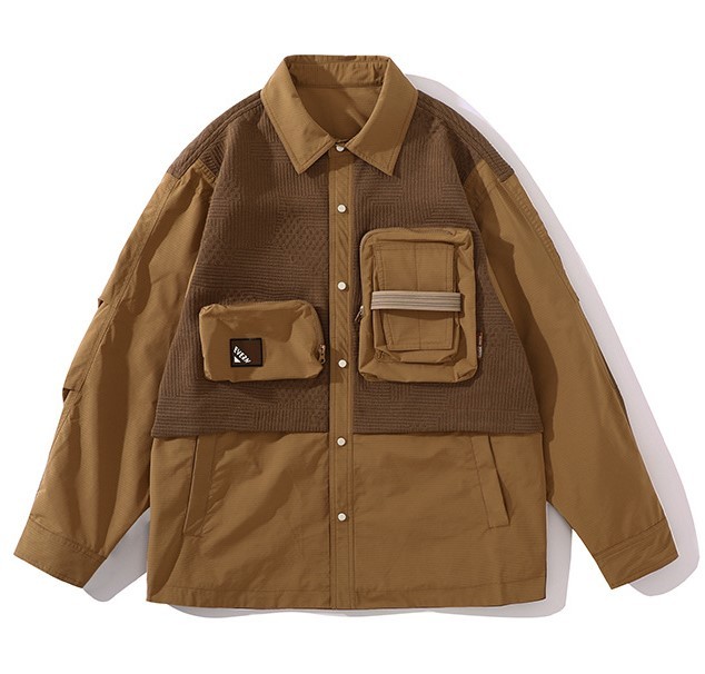 Knitted panel three-dimensional pocket loose lapel fashion trend jacket