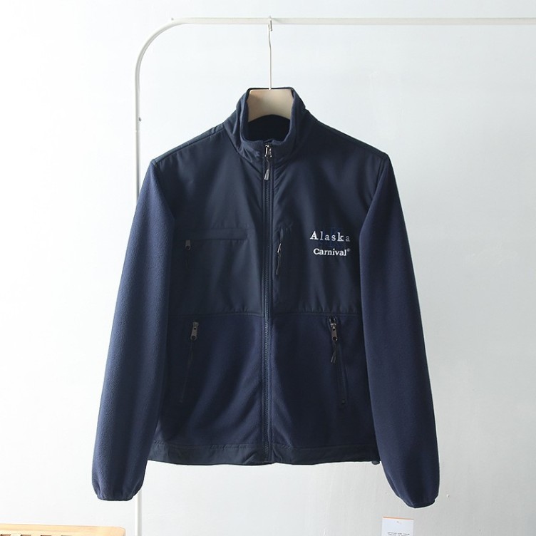 Outdoor standing collar fleece color matching and fashionable trend soft shell jacket