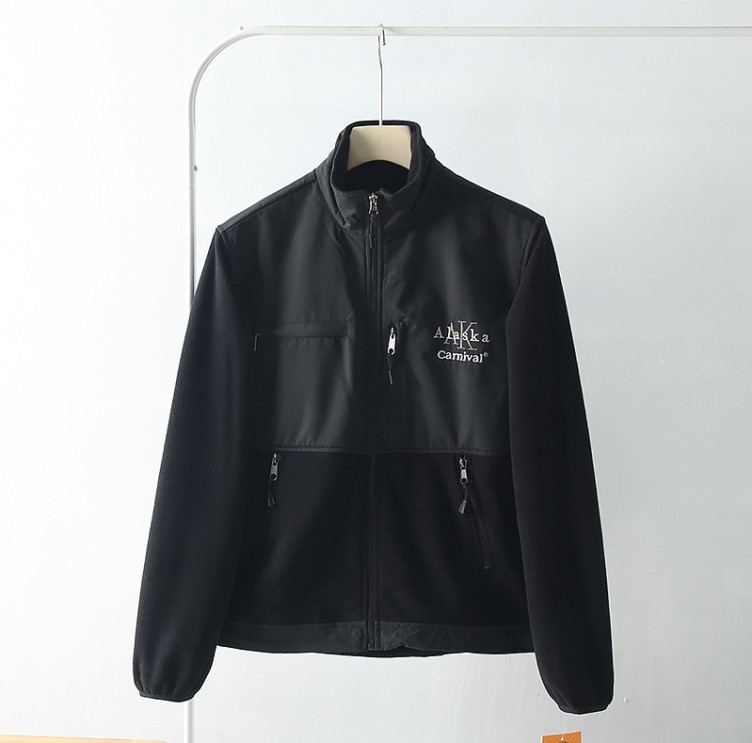 Outdoor standing collar fleece color matching and fashionable trend soft shell jacket