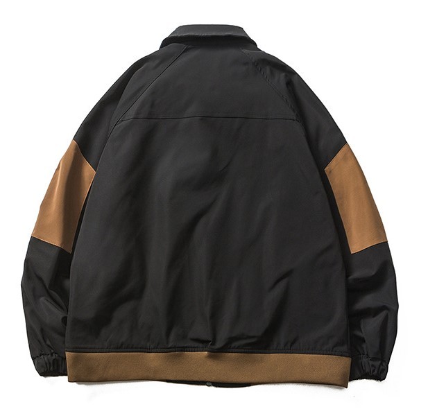 Retro contrasting color patchwork lapel with multiple pockets, casual and fashionable loose fitting trend jacket