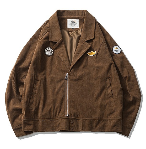 Suit collar corduroy embroidered label casual loose fashion trend jacket