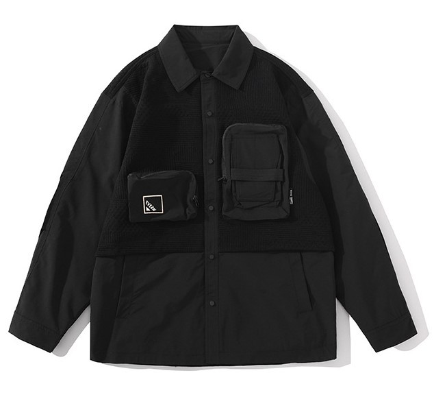 Knitted panel three-dimensional pocket loose lapel fashion trend jacket