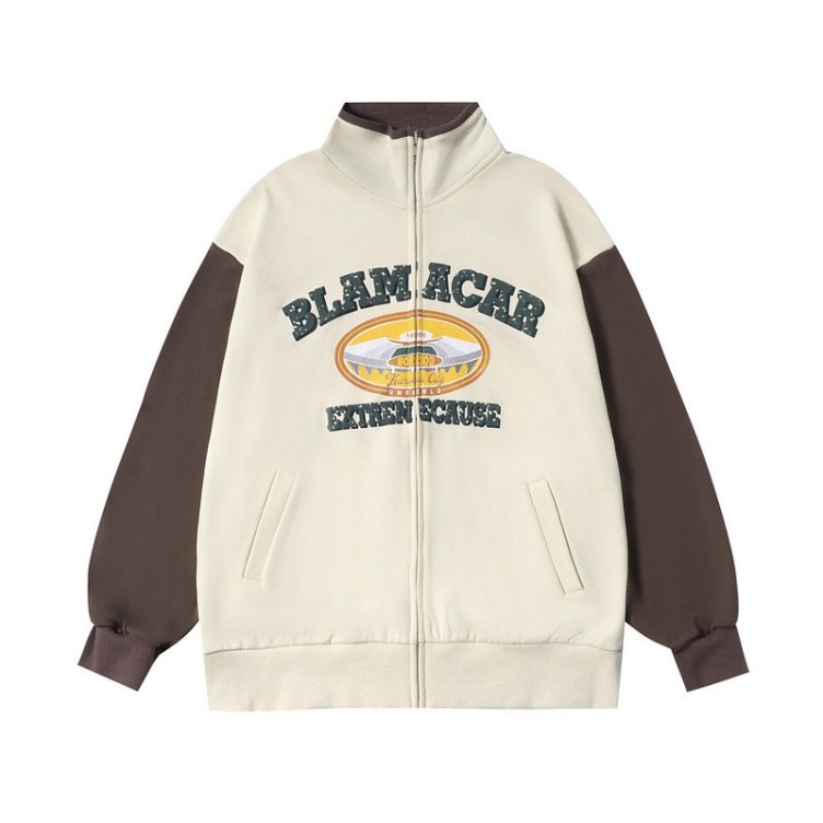 Letter spaceship printed standing collar baseball suit trend loose zipper jacket