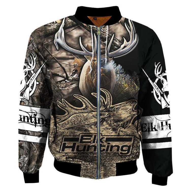 Jungle Elk Digital Printing Flight Jacket Coat Casual Fashion Trend Jacket