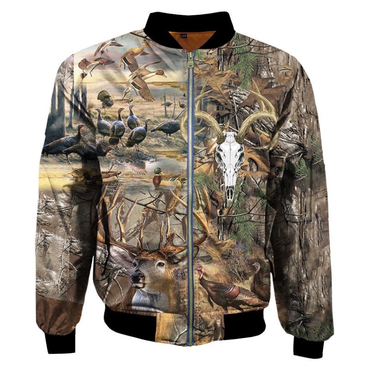 Jungle Elk Digital Printing Flight Jacket Coat Casual Fashion Trend Jacket