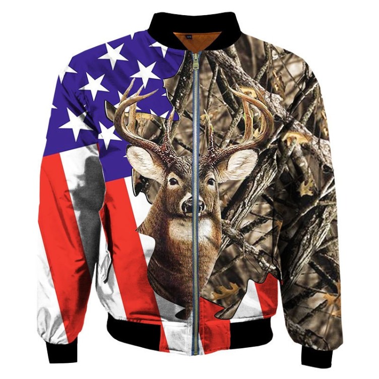 Jungle Elk Digital Printing Flight Jacket Coat Casual Fashion Trend Jacket