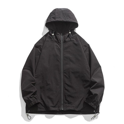 Solid colored work jacket with loose hooded casual fashion trend jacket