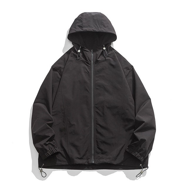 Solid colored work jacket with loose hooded casual fashion trend jacket