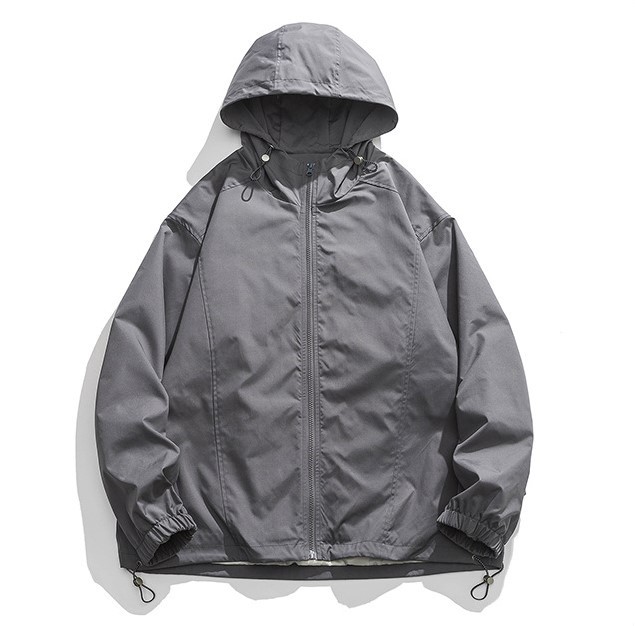 Solid colored work jacket with loose hooded casual fashion trend jacket
