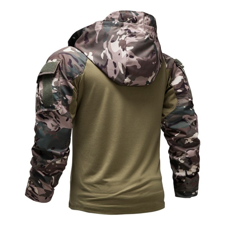 Military field outdoor camouflage hooded detachable pocket combat suit elastic jacket