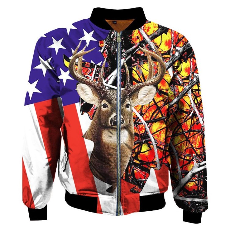 Jungle Elk Digital Printing Flight Jacket Coat Casual Fashion Trend Jacket